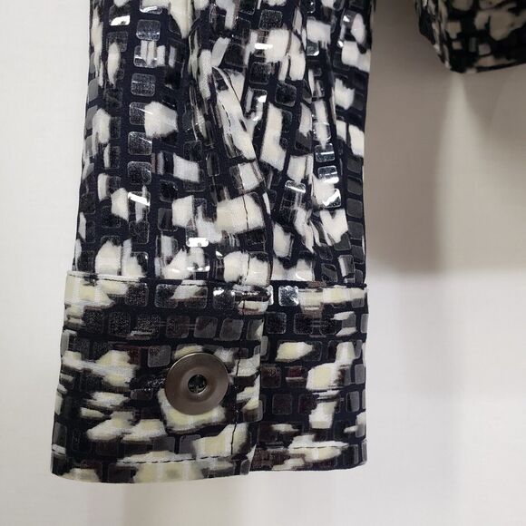 Notations Womens Jacket Medium Black White Button Embellished Pockets Textured - Picture 7 of 11